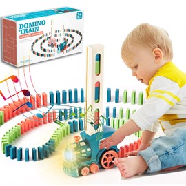 2022 Upgrade Domino Train Toy Set, Automatic Domino Train Set with Upgrade 3 Color Domino Blocks for Kids,Domino Train Toy Set for Boys and Girls Age 5-12 (blue-60domino)