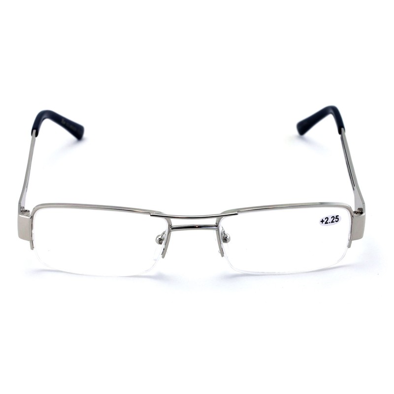 V.W.E. Khan Metal Rectangular Semi-Rimless Rectangle Reading Glasses Reader (Silver/Black,