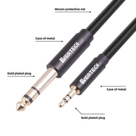 EverTech 3.5mm to 6.35mm Cable, 6.35mm 1/4" to 3.5mm 1/8" Adapter Male to Male TRS Stereo Audio Aux Jack Cable Gold Plated Compatible with Laptop, Smartphones, Home Theater Devices (6.6FT/2Meter)