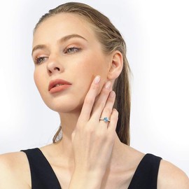 Belinda Jewelz Ring for Womens 925 Sterling Silver Ring Swiss Blue Topaz Gemstone Ring 7mm Round Sparkling Fine Ring Jewelry Band Gift for Engagement Wedding, Size 9