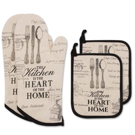 ZORR Oven Gloves and Pot Holder Set, Heat Resistant Baking Gloves, Oven Gloves for Cooking, Baking, Vintage Style