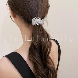 Herbeluemily Hair Claw Clip, Rhinestone Bijou Pony Holder, Hair Clip, Hair Ornament, Formal, Silver B