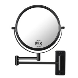 Modern Round Wall Mounted Makeup Mirror 8 Inch 1X 10X Magnification Black Metal Frame Bathroom Vanity Mirrorcolor: Black Color