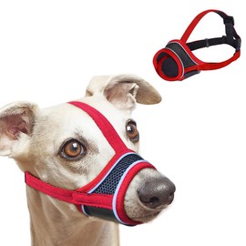 New Dog Muzzle, Breathable Drinkable Mesh Muzzle for Dogs,Anti Biting Barking Chewing,Grooming Muzzle for Dog with Anti-Drop Adjustable Anti-Drop &Shiny Reflective Strap in Night (Red, XL)