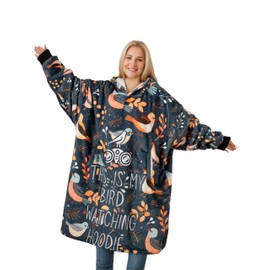 Huglanket Bird Watching Lovers Gifts, Wearable Blanket for Bird Lovers, Wearable Blanket Hoodies for Adults, Oversized Flannel Warm Hooded Blankets, Gifts for Christmas, One Size Fits All
