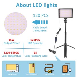 Kisbeibi LED Video Light Kit, 3200-5500K Photography Lighting with Tripod Stand, 120 LED Panel Light with 4 Color Filters, USB Studio Light Kit for Photography, Live Streaming(Black)