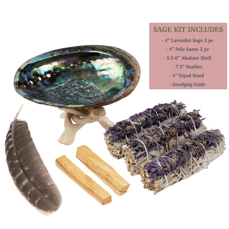 Lavender Sage Smudge Kit with Shell, Palo Santos, Stones, Bracelet,