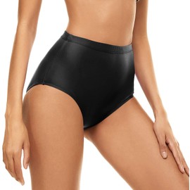 Bellecarrie - Bikini de cintura alta para mujer, parte inferior de traje de baño tankini de cobertura completa, Negro -, Large