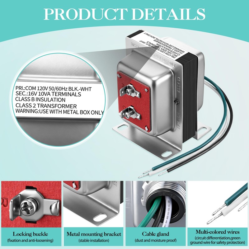Landhoow 16V 10VA Doorbell Transformer with Built in Fuse, Safe