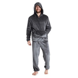 CityComfort Mens Pyjamas Set, Warm Fleece Pyjamas for Men with Fluffy Hoodie (Charcoal, M)