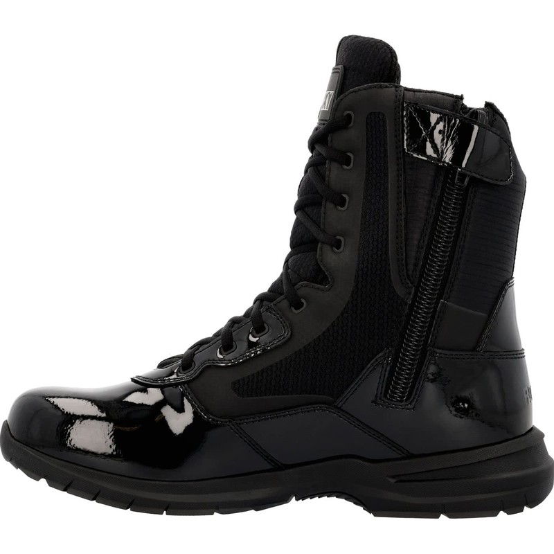 ROCKY Cadet 8" Black Side Zip Public Service Boot, Black,