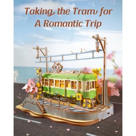 Rolife 3D Wooden Puzzle for Adults, Sakura Journey Tram DIY Model building Kits with LED Lights, Creative Kids Craft Hobby Gift and Brain Teaser Home Decor Assembly Toy
