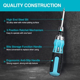 DURATECH Ratcheting Screwdriver, 12-in-1 Multi-bit Screw Drivers, Premium S2 Steel, Innovated Bits Quick-Load Mechanism, with Phillips, Slotted, Torx, Square Bits Stored in Handle