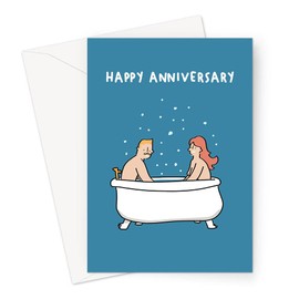 LEMON LOCO Funny Wedding Anniversary Cards For Husband And Wife (Happy Anniversary Naked Couple In A Bubble Bath Card)