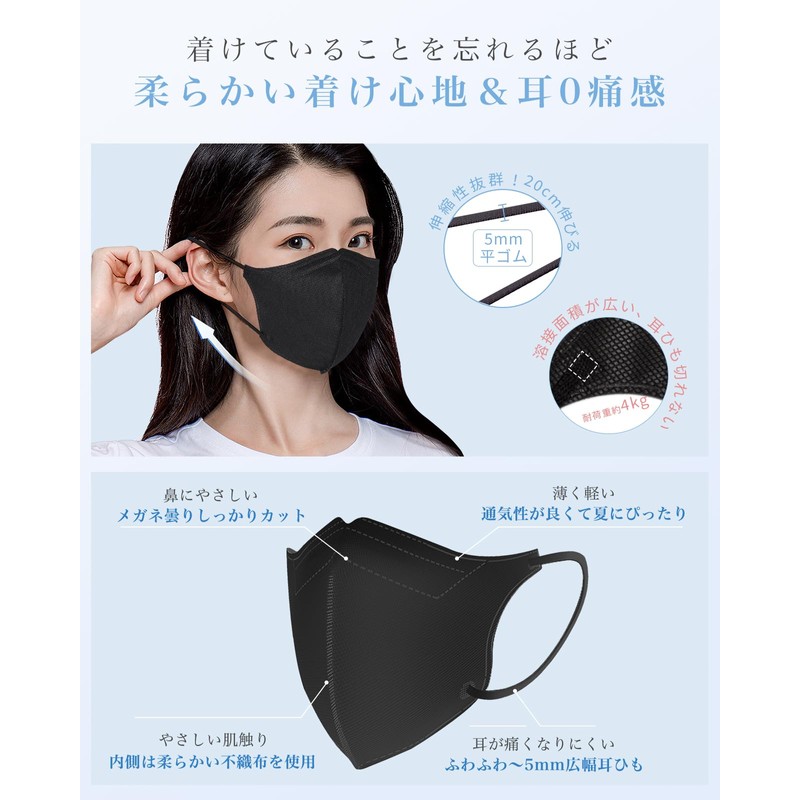 [zepan] マスク 黒 不織布 立体マスク 100枚 立体 3dマスク 個包装 小顔効果