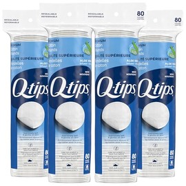 Q-Tips Beauty Premium Cotton Rounds 80 unidades, paquete de 4 – Almohadillas desmaquillantes hipoalergénicas, esenciales de belleza y cuidado personal
