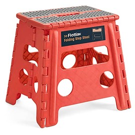 Flottian 13" Folding Step Stool for Adults and Kids Holds Up to 300 lbs ,Non-Slip Folding Stools with Handle, Compact Plastic Foldable Step Stool for Bathroom,Bedroom, Kitchen Coral