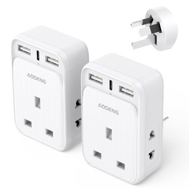 Aodeng UK to Australia Plug Adapter 2 Pack 6 IN 1 Australian Travel Adapter with 2 USB Ports & 1 USB-C Fast Charger(5V/3.4A) and 2 Shaver Plug Adaptor UK to Australian New Zealand Fiji Argentina etc (Type I)