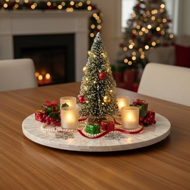 PEMAR 12.6” Handcrafted Mother of Pearl/Capiz Shell Lazy Susan–Rotating Centerpiece for Dining Table, Elegant Beach House & Farmhouse Home Décor, Luxury Housewarming Gift White Cream Sunlight