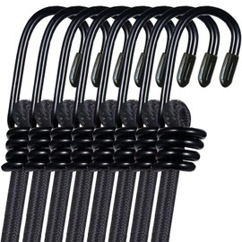 iCOMO 8 Pack Bungee Cord with Hooks, 24" Heavy Duty Bungee Cords with Durable Metal Hooks, Bungee Cords Heavy Duty Outdoor - Black