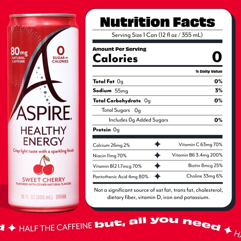 ASPIRE® Sweet Cherry, Healthy Energy Drink 80mg Natural Caffeine, Zero