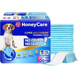 HONEY CARE All-Absorb, Large 22" x 23", 100 Count, Dog and Puppy Training Pads, Ultra Absorbent and Odor Eliminating, Leak-Proof 5-Layer Potty Training Pads with Quick-Dry Surface, Blue, A01