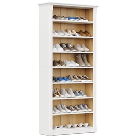 LITTLE TREE 8 Tier Tall Shoe Rack Organizer, 71-Inch Large Heavy Duty Wooden Shoe Storage Cabinet with Adjustable Shelves for Bedroom, Entryway, Hallway, White