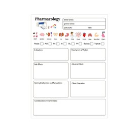 SMARSTICKER Nursing School Pharmacology Notepad 11 x 8.26 inch Pharmacology Map Notepad Sheet Doctor Pharmacist Notepad Study Guide Nursing School Study 100 Sheet For Studying Pharmacology & Diseases