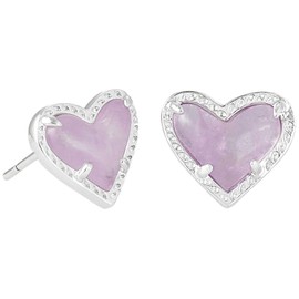 Kendra Scott Ari Heart Stud Earring in Silver-Plated Brass, Fashion Jewelry for Women, Amethyst