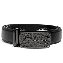 Belt Men Designer Style, Dress Belts for Men with Easier Sliding Adjustable Automatic Buckle, Genuine Leather Mens Black Belt for Jeans Pants Shirt Oxfords, Cut To Fit - Waist: 30-36