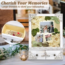 KWYADLUO Large Shadow Box with Light, Deep Shadow Box with Shelves and Drawer, Shadow Box Frame with Slot Acrylic Top Loading Shadow Box Wood Memory Box for Picture Flowers Wedding Memorial