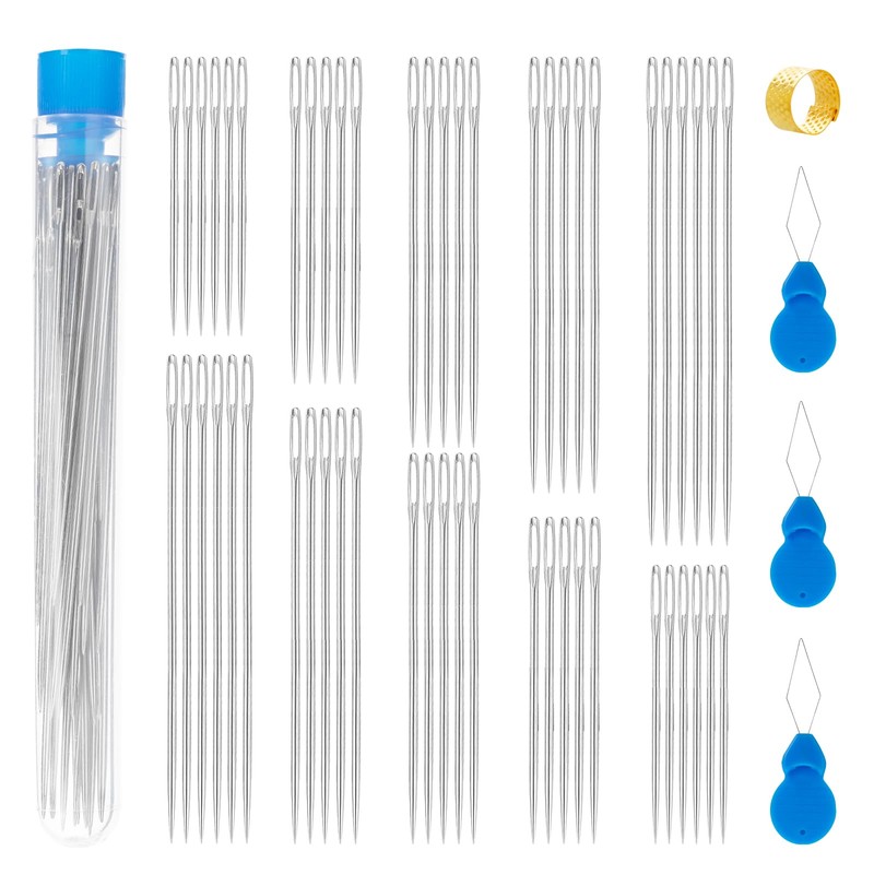 Ybxjges 60Pcs Large Eye Sewing Needles for Leather, 6 Sizes