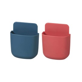 USUNQE Pack of 2 Remote Control Box Wall Mount Adhesive TV Controller Air Conditioning Holder Phone Charging Storage Box for Office Home Bedroom Use (Dark Blue & Red)