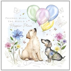 Noel Tatt Friend Female Birthday Card - Labrador, Dachshund and Balloons - Eco-Friendly and Recyclable