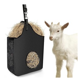 Hay Bag Hanging Feeder Tote - Slow Feed Premium Oxford Cloth with Metal Ring & Adjustable Strap | Durable Feeder for Goats, Horses, Donkeys, Cows, Alpacas, Ostriches, and Other Animals (Black)