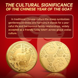 2027 Year of the Sheep Lucky Coin, Chinese Zodiac Goat Gold Plated Collectible Coin, Feng Shui Good Luck Charm Coin, Prosperity Wealth Gift, Commemorative Challenge Coin for Collectors (金羊送福_2027)