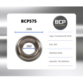 100 Qty #10 Stainless Steel Countersunk Finish Washers | 304 SS Finishing Cup (BCP575)