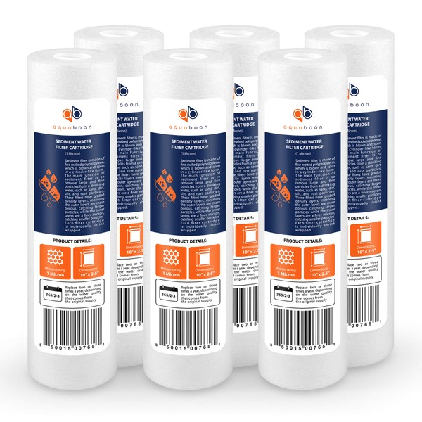 Aquaboon 6-Pack of 1 Micron 10" Sediment Water Filter Replacement