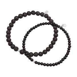 Kuzzoi Buddha Men's Bracelet Set Onyx and Lava Gemstone Beads with Beads 925 Sterling Silver Handmade Jewellery Set for Men Length 19-21 cm, Sterling Silver Stone Nylon, Onyx