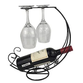 CdyBox Creative Wine Rack Furnishing Articles, Wrought Iron Wine Bottle Holder, European-Style Goblet Glass Hanging Holder (Black)