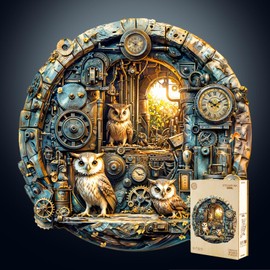 KaayeeWood Wooden Puzzle for Adults, Steampunk Owl Wooden Puzzle, Wooden Puzzle with Gift Box, Irregular Unique Puzzle, Wooden Puzzle Gifts for Adults 14+ (300 Pieces, 34 x 33.9 cm)