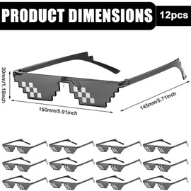 Pixel Sunglasses - 12 Party Sunglasses, Rave Glasses Funny Fast Glasses, Funny Games Glasses, Pixel Mosaic Glasses, Party Glasses, Thug Life Glasses for Adults, Children, Fancy Dress Party Accessories