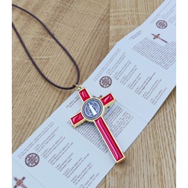 La Balestra Cross of Saint Benedict Made in Italy Handmade Cross Pendant Necklace 18K Gold Plated Metal Body of Christ - Medal of Saint Benedict