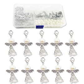 Set of 50 Guardian Angel DIY Kit Beads Angel Pendant Charm Angel Key Ring Angel Beads for Wedding Baby Shower Party Gift DIY Silver