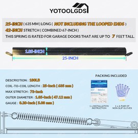 YoTooLGDS Pair of 180 lbs Heavy Duty Garage Door Extension Springs Stretch Springs, 25” Long, Double Loop Ends, High Precision Electrophoresis Black Coated,MIN 16,000 Cycles,for 7ft High Garage Doors