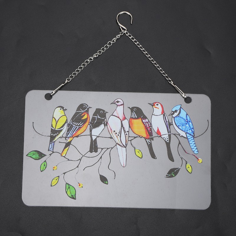 Birds On A Wire Ornament Glass Window Panel Suncatcher Hangings