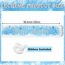 Lecheme Winter Wonderland Banner 8x2ft Hello Winter Banner Backdrop Large Blue Snowflake Fence Banner Outdoor Winter Decorations Winter Wonderland Yard Decorations