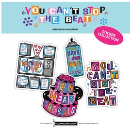 Hairspray "You Can't Stop The Beat" Sticker Collection - Set of 4 Coloring Broadway Stickers Inspired by Hairspray - die-Cut, Bubble Free Vinyl. (3" x 3" - Set of 4)