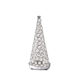 Crystal Christmas Tree Shaped Centerpiece Decoration for Living Room Table, Silver Holiday Tabletop Décor, Tealight Candle Holder, Festive Home Indoor Decor for Valentine's Day/Wedding Dining Party