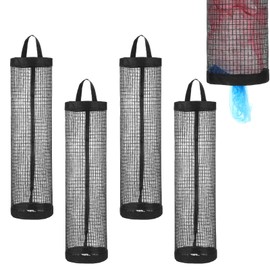 WY LIGHTING LEVEL Plastic Bag Holder, 4 Pcs Wall Mount Grocery Bag Holder Reusable Mesh Hanging Storage Bag Dispenser Trash Bag Organizer Shopping Bag Holder for Home Kitchen Camper - Black